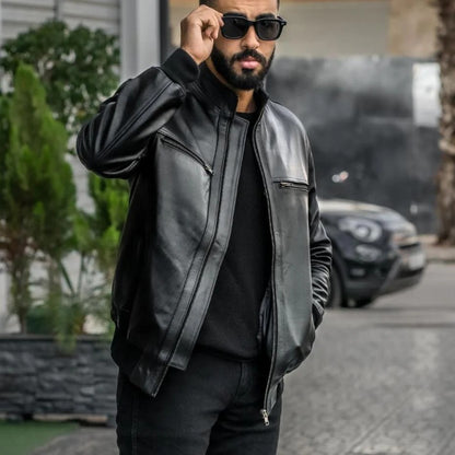 👉 Vanguard : Veste en cuir noir pour homme – Élégance premium
