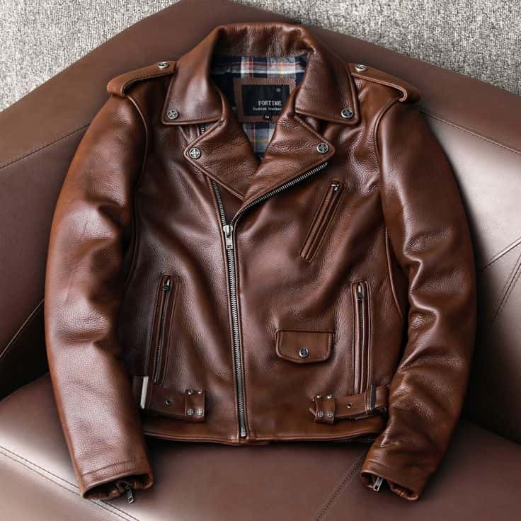 Blouson en cuir d’agneau vintage marron pour homme – style motard élégant